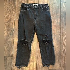 abercrombie & fitch Ankle Straight Ultra High Rise Distressed Black Denim Jeans